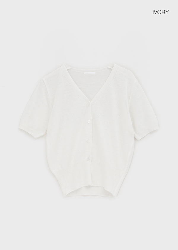 Viewbing Linen V-neck Short-sleeve Cardigan