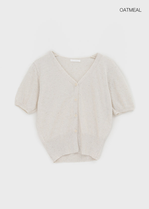 Viewbing Linen V-neck Short-sleeve Cardigan