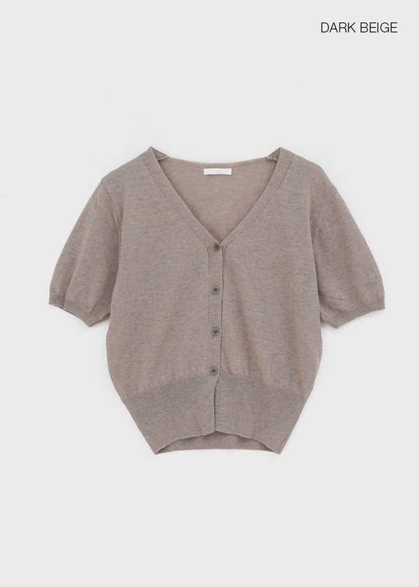 Viewbing Linen V-neck Short-sleeve Cardigan