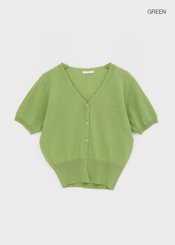 Viewbing Linen V-neck Short-sleeve Cardigan
