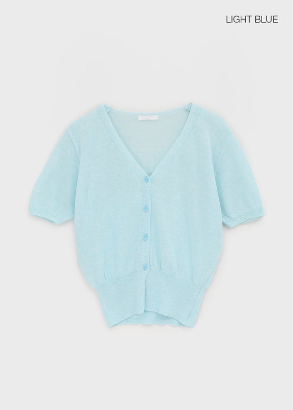 Viewbing Linen V-neck Short-sleeve Cardigan