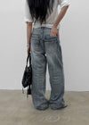 (UNISEX) Pichel Double Back Pocket Wide Denim Pants