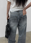 (UNISEX) Pichel Double Back Pocket Wide Denim Pants
