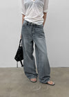 (UNISEX) Pichel Double Back Pocket Wide Denim Pants