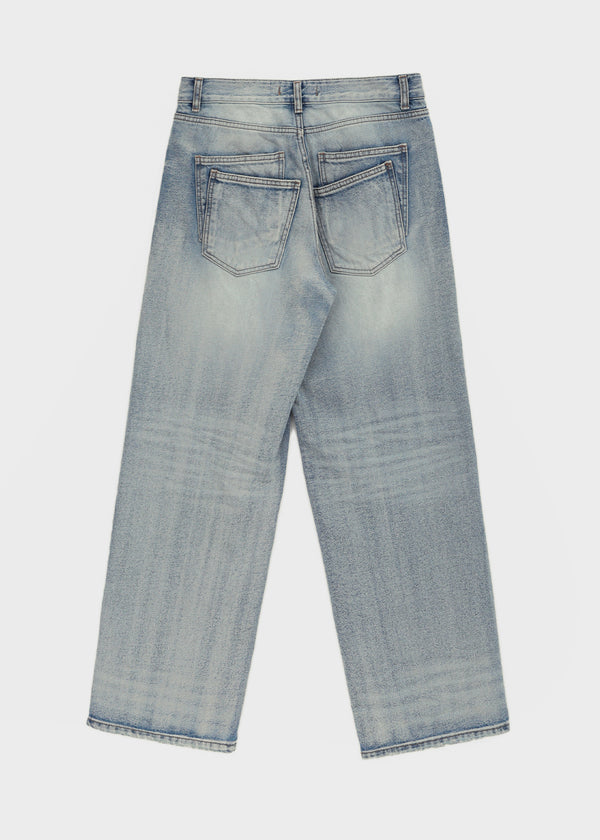 (UNISEX) Pichel Double Back Pocket Wide Denim Pants