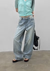 (UNISEX) Pichel Double Back Pocket Wide Denim Pants
