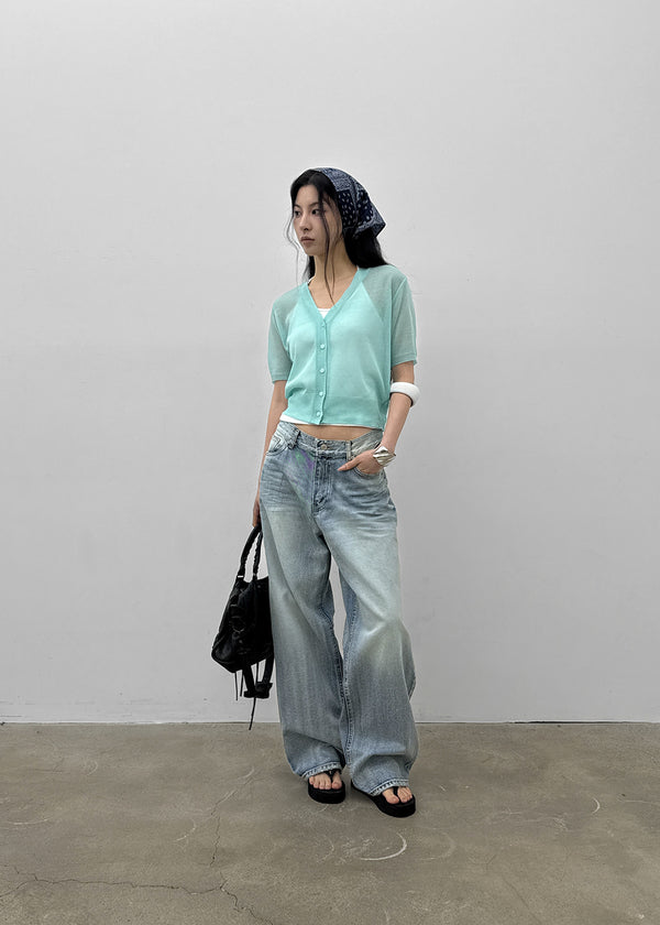 (UNISEX) Pichel Double Back Pocket Wide Denim Pants