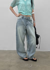 (UNISEX) Pichel Double Back Pocket Wide Denim Pants