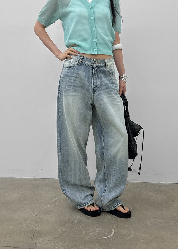 (UNISEX) Pichel Double Back Pocket Wide Denim Pants