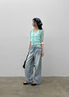 (UNISEX) Pichel Double Back Pocket Wide Denim Pants