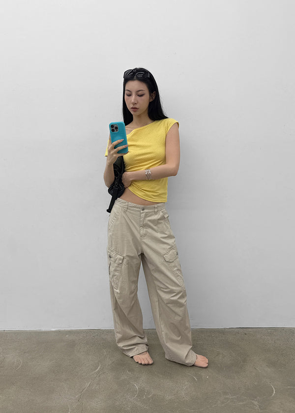 Unleng Jacquard Off-shoulder Short Sleeve Tee