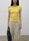 Unleng Jacquard Off-shoulder Short Sleeve Tee