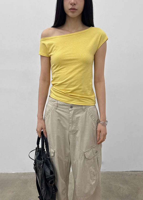 Unleng Jacquard Off-shoulder Short Sleeve Tee