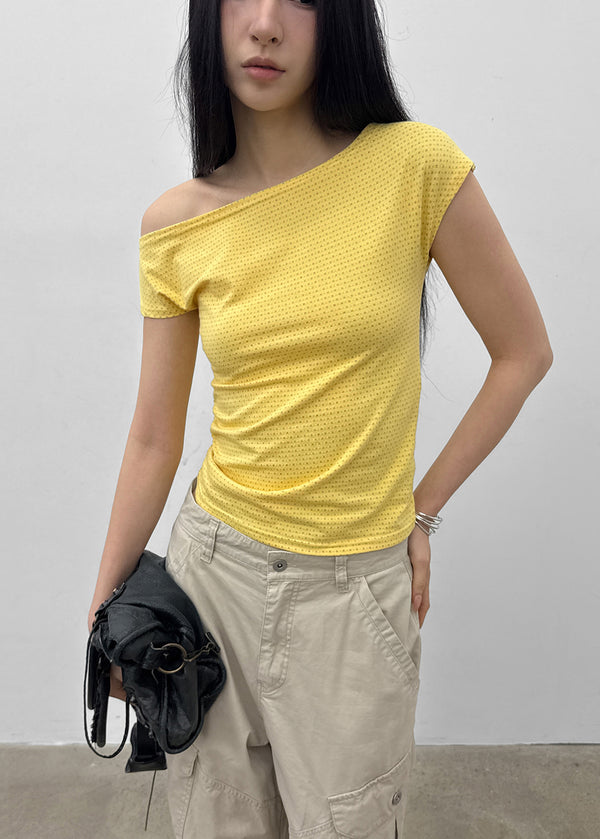 Unleng Jacquard Off-shoulder Short Sleeve Tee
