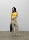 Unleng Jacquard Off-shoulder Short Sleeve Tee