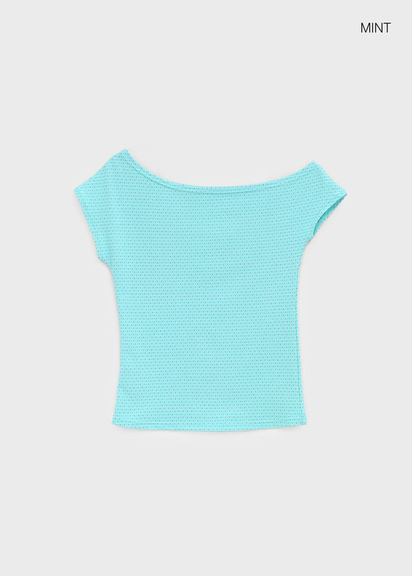 Unleng Jacquard Off-shoulder Short Sleeve Tee