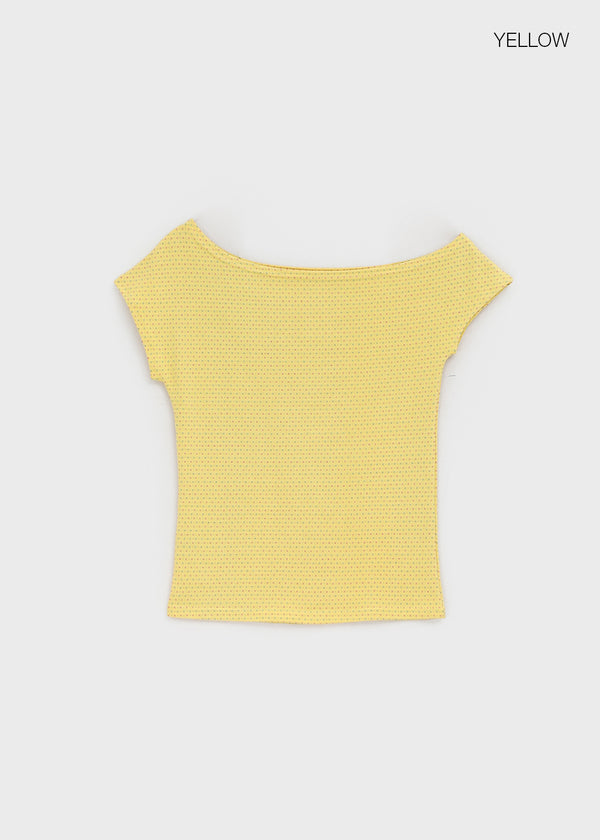 Unleng Jacquard Off-shoulder Short Sleeve Tee