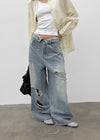 (UNISEX) Solpeng Folding Damaged Wide Denim Pants