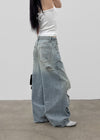 (UNISEX) Solpeng Folding Damaged Wide Denim Pants
