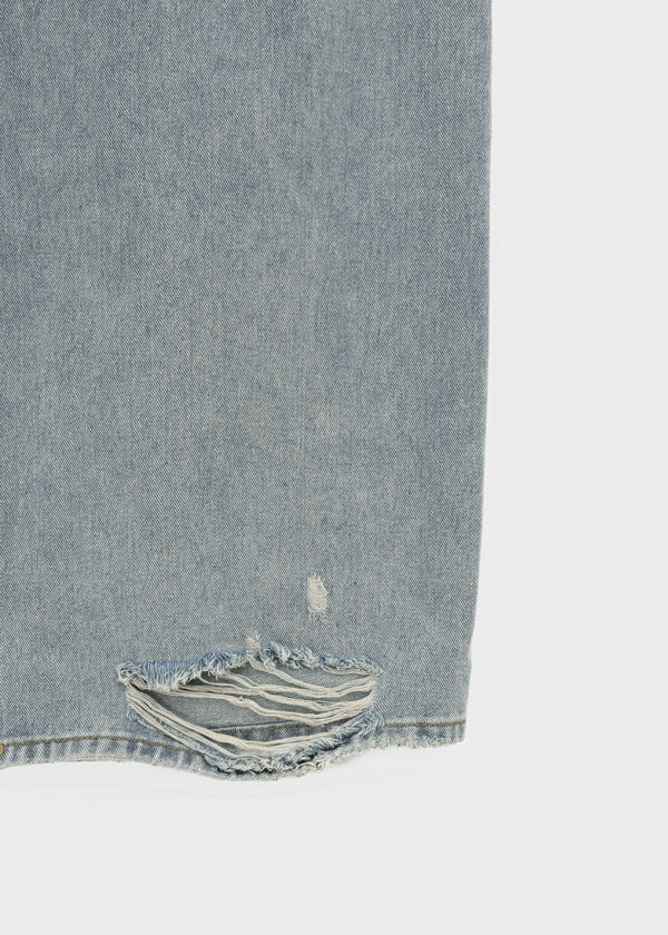 (UNISEX) Solpeng Folding Damaged Wide Denim Pants