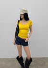 Solsee Halter Layered Short Sleeve Tee (Built-in Cap)