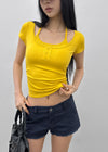 Solsee Halter Layered Short Sleeve Tee (Built-in Cap)