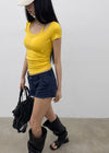 Solsee Halter Layered Short Sleeve Tee (Built-in Cap)