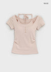 Solsee Halter Layered Short Sleeve Tee (Built-in Cap)