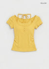 Solsee Halter Layered Short Sleeve Tee (Built-in Cap)