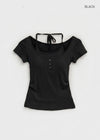 Solsee Halter Layered Short Sleeve Tee (Built-in Cap)