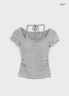 Solsee Halter Layered Short Sleeve Tee (Built-in Cap)