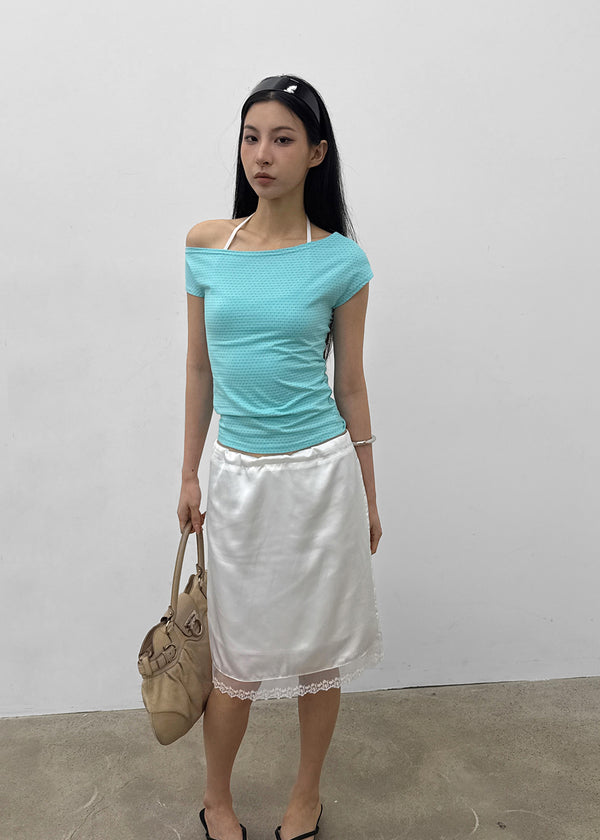 Mondelang Lace Satin Midi Skirt