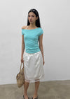 Unleng Jacquard Off-shoulder Short Sleeve Tee