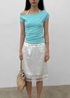 Unleng Jacquard Off-shoulder Short Sleeve Tee