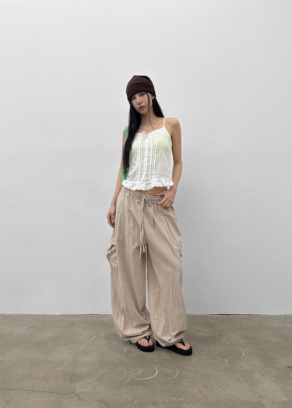 (UNISEX) Polset Wide Linen Cargo Pants