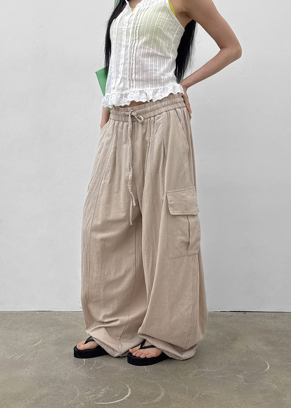 (UNISEX) Polset Wide Linen Cargo Pants