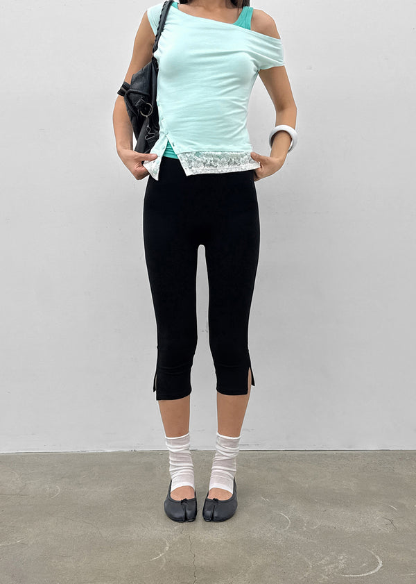Rust Slit Banding Capri Pants