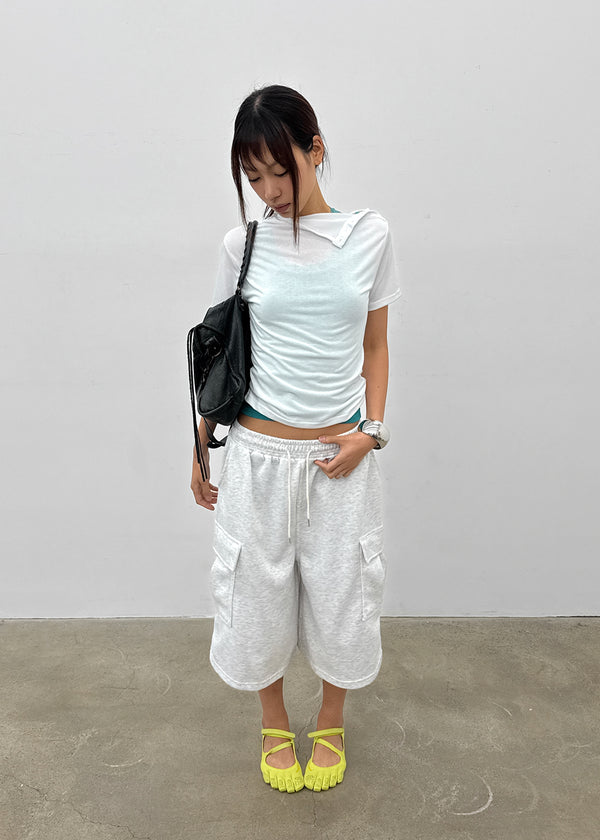 Coated Half-neck Button Short-sleeve Tee