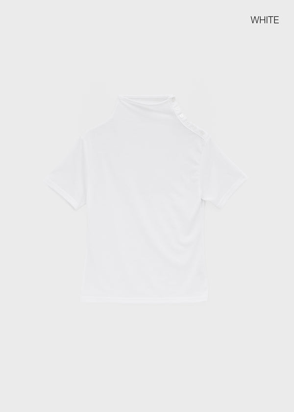 Coated Half-neck Button Short-sleeve Tee
