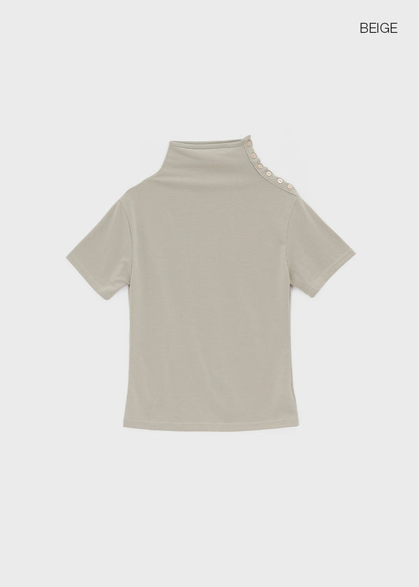 Coated Half-neck Button Short-sleeve Tee