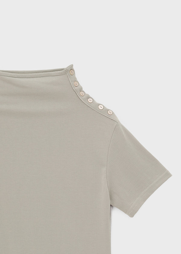 Coated Half-neck Button Short-sleeve Tee