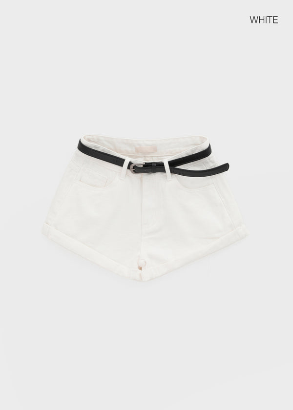 Nicket Roll-up Cotton Shorts (Belt Set)