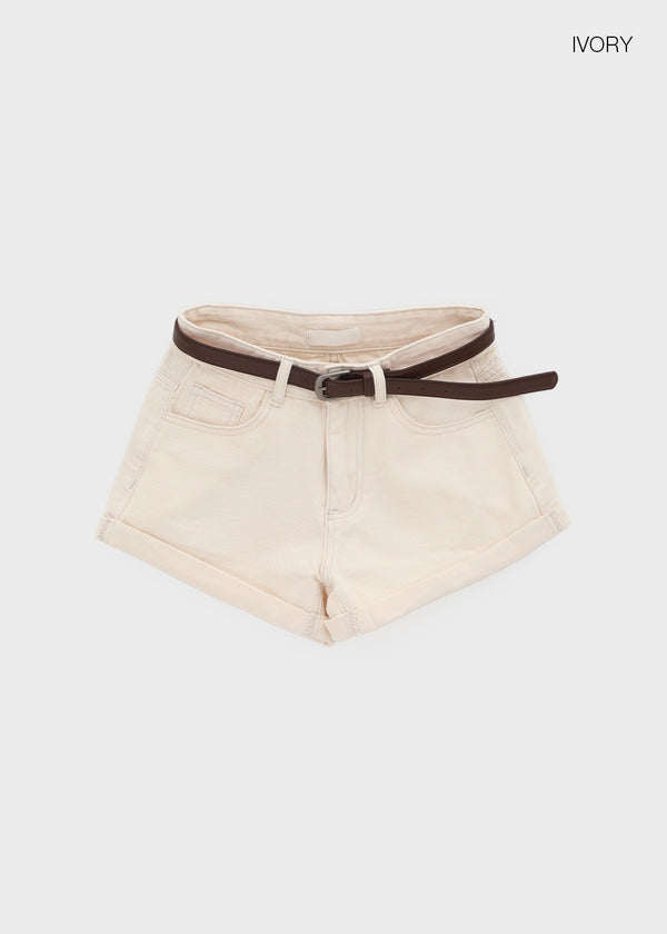 Nicket Roll-up Cotton Shorts (Belt Set)