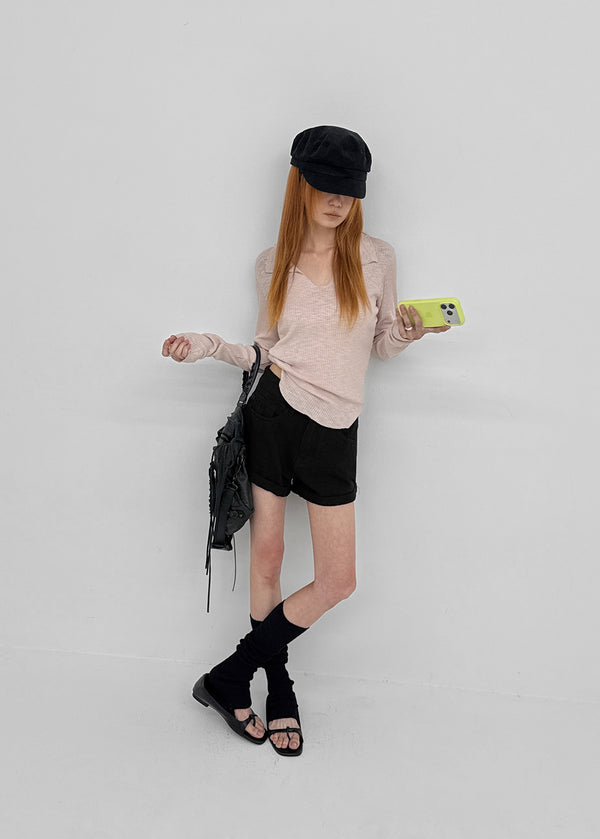 Tinta Ribbed Collared Long Sleeve Tee