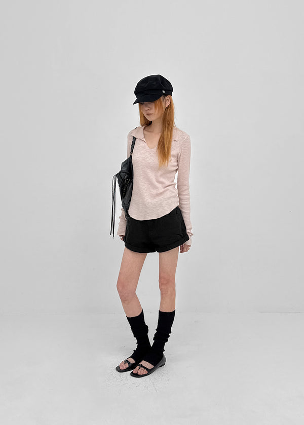 Tinta Ribbed Collared Long Sleeve Tee