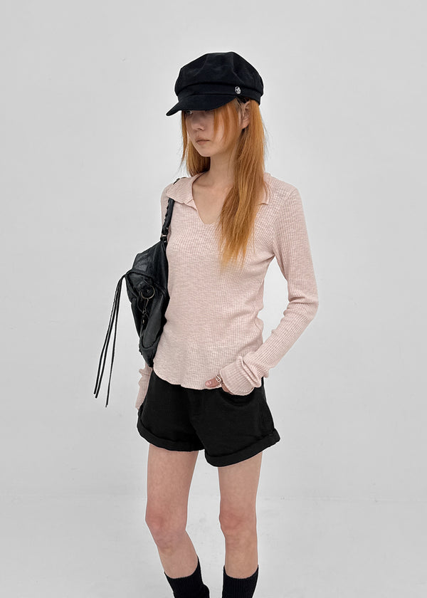 Tinta Ribbed Collared Long Sleeve Tee