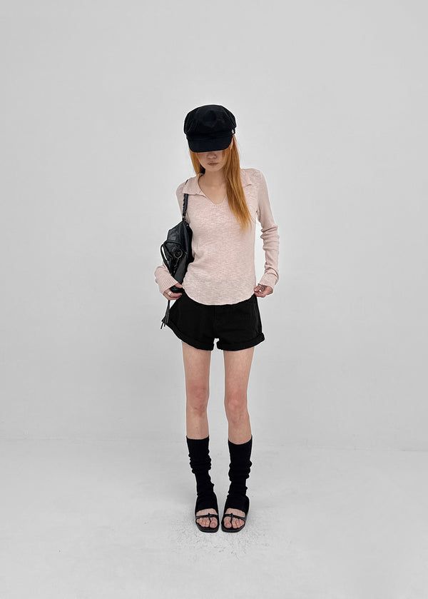 Tinta Ribbed Collared Long Sleeve Tee