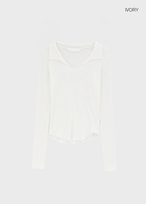 Tinta Ribbed Collared Long Sleeve Tee