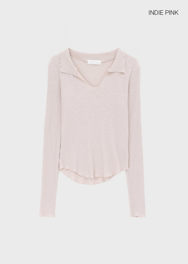 Tinta Ribbed Collared Long Sleeve Tee