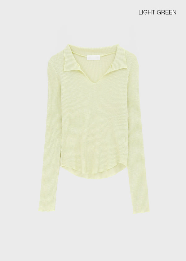 Tinta Ribbed Collared Long Sleeve Tee